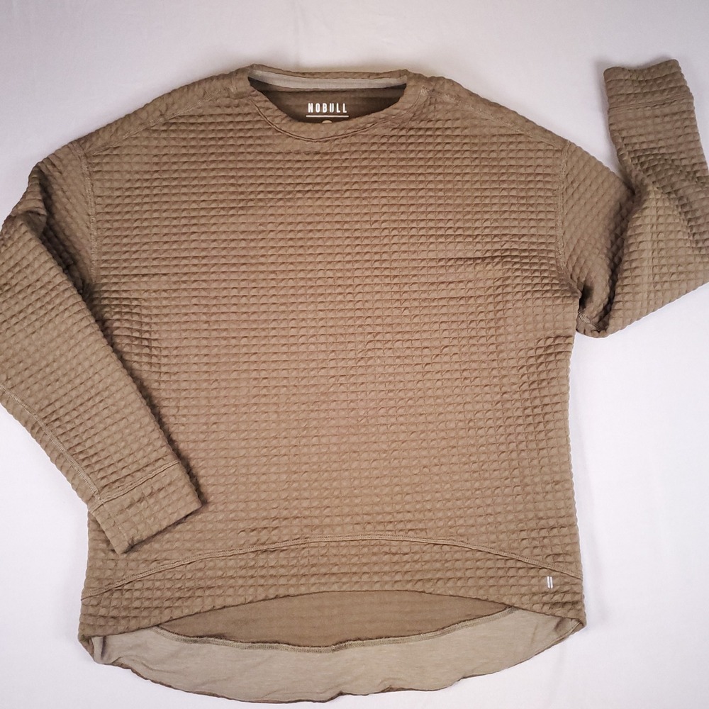 NOBULL Womens Medium Sweatshirt Olive Green Waffle Quilted Long Sleeve Crewneck